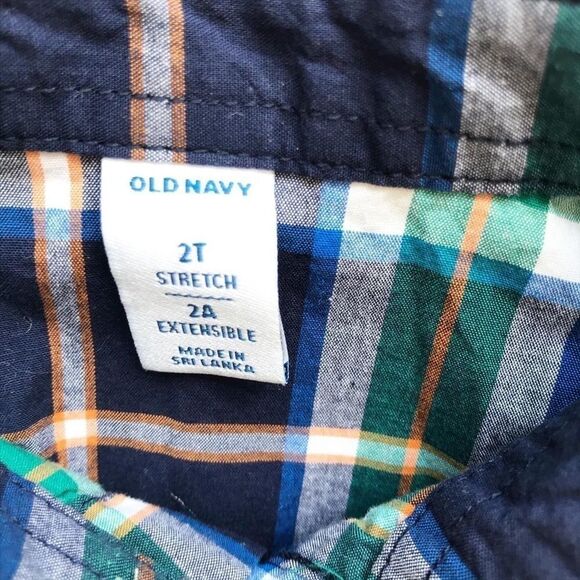 Old Navy green/blue plaid button down shirt EUC 2T - Picture 3 of 4